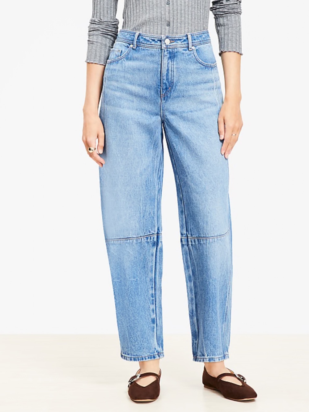 Loft High Rise Barrel Leg Jeans Size 4 Blue Ankle Tapered Ballon Curve Denim